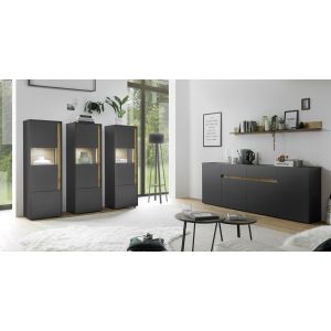 CITY Sideboard  52 Maße  223/87/40 cm Front/Korpus Anthrazit Applikation Wotan Eiche Dekor