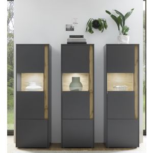 CITY  Vitrinen Type 17 Front/Korpus Anthrazit Applikation Wotan Eiche Dekor 3 teilig