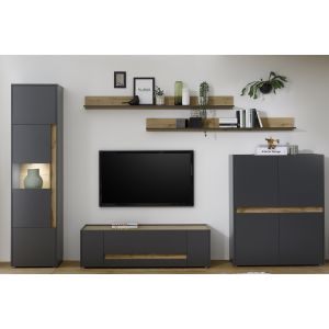 CITY Lowboard 30 Maße 140/40/45 cm Front/Korpus Anthrazit Applikation Wotan Eiche Dekor