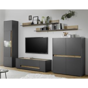 CITY  Wohnwand 20  Front/Korpus Anthrazit Applikation Wotan Eiche Dekor 5 teilig