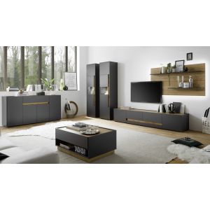 CITY Wohnwand 21  Front/Korpus Anthrazit Applikation Wotan Eiche Dekor 4 teilig
