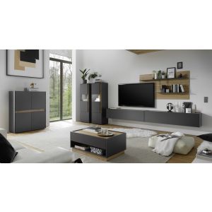 CITY  Wohnwand 22  Front/Korpus Anthrazit Applikation Wotan Eiche Dekor 5 teilig