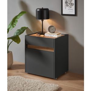 CITY Schlafzimmer Nachtkommode Front/Korpus Anthrazit / Applikation Wotan Eiche Dekor Maße 50/55/40 cm