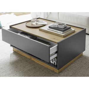 CITY Couchtisch  Type 61 Maße 90/38/60 cm Front/Korpus Anthrazit Applikation Wotan Eiche Dekor