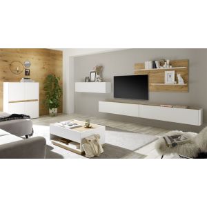 CITY  Wohnwand 13 Front /Korpus Weiss Applikation Wotan Eiche Dekor 4 teilig