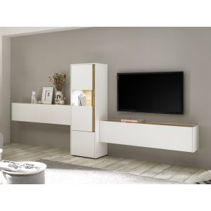 CITY  Wohnwand 14  Korpus/Front Weiss /Applikation Wotan Eiche Dekor 3teilig