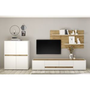 CITY  Highboard 56 Maße 100/120/40 cm  Korpus/Front Weiss /Applikation Wotan Eiche Dekor