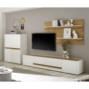 CITY Wohnwand 16 Korpus/Front Weiss /Applikation Wotan Eiche Dekor 3 teilig