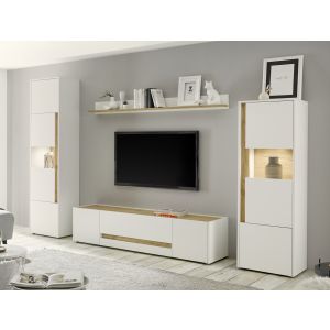 CITY Wohnwand 19 Korpus/Front Weiss /Applikation Wotan Eiche Dekor 4 teilig