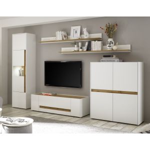 CITY  Wohnwand  20 Front/Korpus Weiss  Applikation Wotan Eiche Dekor 5 teilig