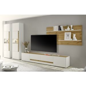 CITY  Wohnwand  21 Korpus/Front Weiss /Applikation Wotan Eiche Dekor 4 teilig