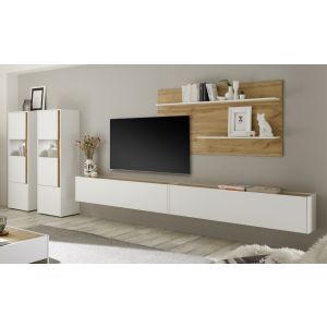 CITY Wohnwand 22  Front/Korpus Weiss Applikation Wotan Eiche Dekor 5 teilig