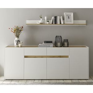 CITY  Sideboard 52  Maße 223/87/40 cm Korpus/Front Weiss /Applikation Wotan Eiche Dekor