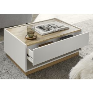 CITY Couchtisch 61 Maße 90/38/60 cm  Korpus/Front Weiss /Applikation Wotan Eiche Dekor