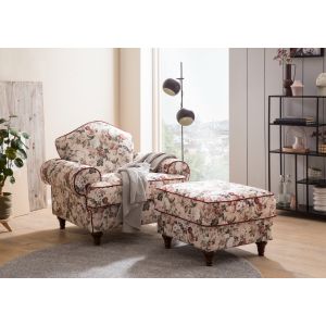 LUIZA Sessel im Landhausstil /Blumenmuster Breite 110 cm + Hocker 65 cm 