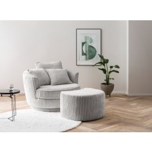 SPIN/Maisie Drehsessel Cord  Breite 120 cm+ Hocker Breite 74 cm + Zierkissen in Grau