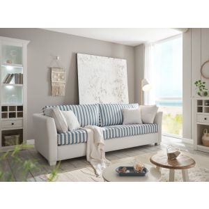 WESTERLAND Couch 3 Sitzer Breite 240 cm Landhausstil maritimer Look in Blau Weiß gestreift