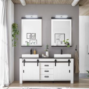 Sherwood Badezimmer Set 2- Doppelwaschtisch Pinie Weiss Dekor (Kombination)