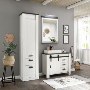 Sherwood Badezimmer Set 5- Seitenansicht Pinie Weiss Dekor