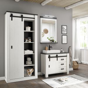 Sherwood Badezimmer Set 7- (Kombination) Pinie Weiss Dekor- Seitenansicht