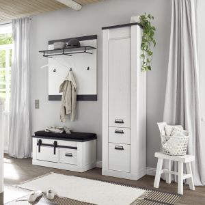 SHERWOOD Garderobenset 2 in Pinie Weiss Dekor Anthrazit 3teilig