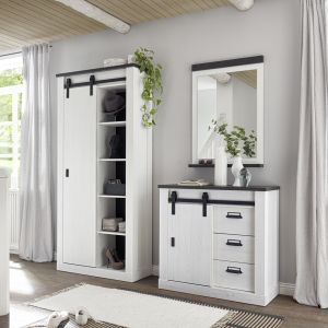 SHERWOOD Garderobenset 3 in Pinie Weiss Dekor Anthrazit 3 teilig