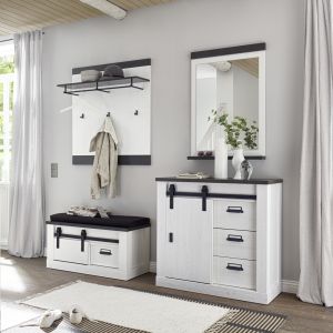 SHERWOOD Garderobenset 4 in Pinie Weiss Dekor Anthrazit 4 teilig