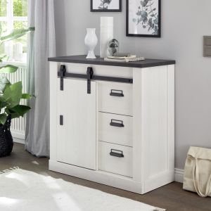 SHERWOOD Kommode 51  in Pinie Weiss Dekor Anthrazit  93/91/60 cm