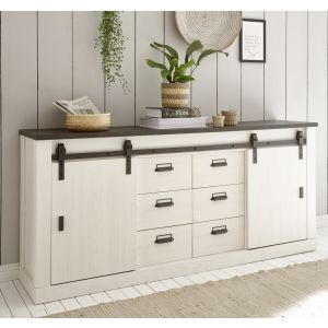 SHERWOOD Sideboard 55  in Pinie Weiß Dekor Anthrazit 201/91/43 cm