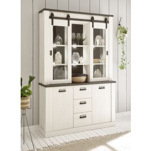 SHERWOOD Buffetschrank Type 57 in Pinie Weiss Dekor Anthrazit Maße 133 cm x 201 cm x 31/38 cm