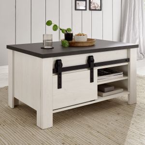 SHERWOOD Couchtisch 62  in Pinie Weiss Dekor Anthrazit 93/51/60 cm