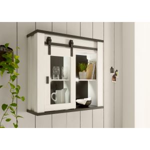 SHERWOOD Hängeschrank Maße 93 cm x 90 cm x 31 cm in  Pinie Weiß Dekor Anthrazit