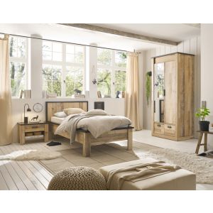 SHERWOOD  Schlafzimmer SB Bettgestell LF 90 x 200 cm ,Kleiderschrank und Kommode  3 teilig