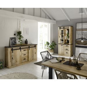 SHERWOOD Esszimmer Set 1  in Old Style hell Dekor Anthrazit 3 teilig