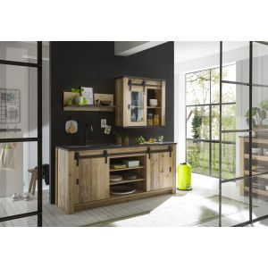 SHERWOOD Küche Kombi K7 Old Style hell Dekor /Applikation Anthrazit 3 teilig