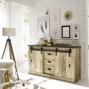SHERWOOD Sideboard 53  in Old Style hell Dekor Anthrazit 162/91/43 cm