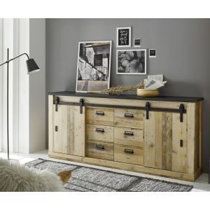 SHERWOOD Sideboard 55 in Old Style hell Dekor Anthrazit 201/91/43 cm