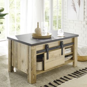 SHERWOOD Couchtisch 62 in Old Style hell Dekor Anthrazit 93/51/60 cm