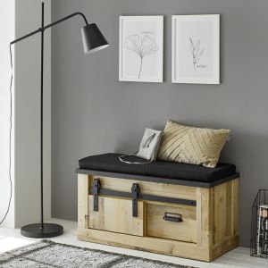 SHERWOOD Garderobenbank 79 mit Sitzkissen Old Style hell Dekor Anthrazit 93/51 (46)/43 cm