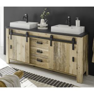 SHERWOOD Doppelwaschtisch inklusive Waschbecken in Old Style hell Dekor Anthrazit 164/91(81+10)/43 cm
