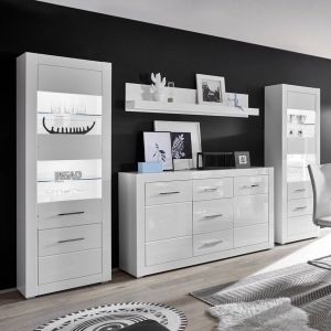 BIANCO Wohnwand 45 Fronten MDF Hochglanz /Korpus Weiß NB 4 teilig