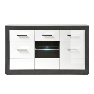 IMV Sideboard mit Glaseinsatz der Serie ETERO Breite 164 cm weiß Hochglanz Dark Concret Dekor