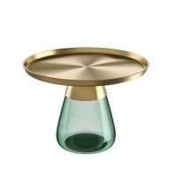 DROP Couchtisch  Glasgestell grün mit bronzefarbenem Tablett