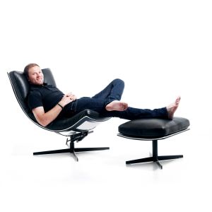 Spinnaker Relaxsessel  Leder schwarz wahlweise mit  Hocker schwarz Fjords by Hjellegjerde