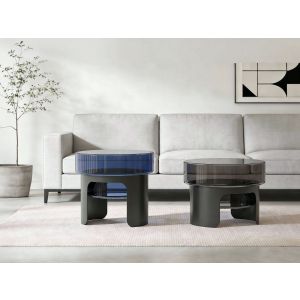 Couchtisch Malcolm Glas blau und grau Gestell DUO