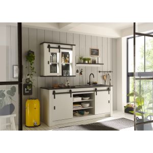 SHERWOOD Küche Kombi K7 Pinie Weiss Dekor /Applikation Anthrazit 3 teilig