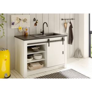 SHERWOOD Spültisch oder Kochfeld  in Pinie Weiss Dekor Anthrazit 133/93/64 cm