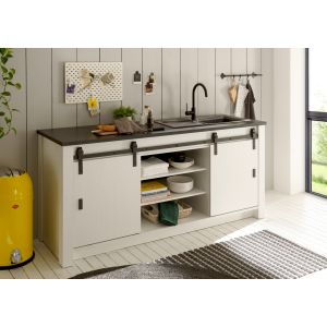 SHERWOOD Spültisch oder Kochfeld in Pinie Weiss Dekor Anthrazit  201/93/64 cm
